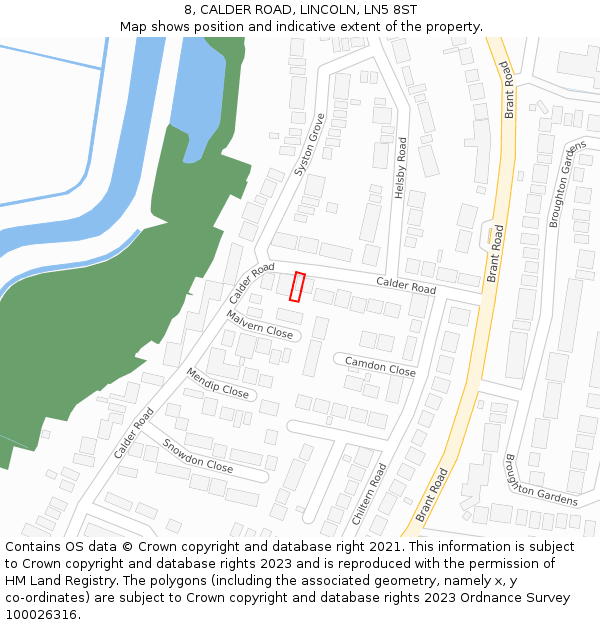 8, CALDER ROAD, LINCOLN, LN5 8ST: Location map and indicative extent of plot