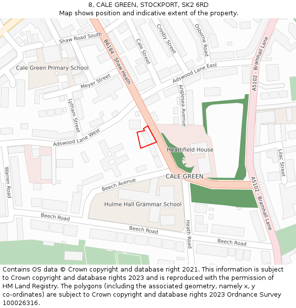 8, CALE GREEN, STOCKPORT, SK2 6RD: Location map and indicative extent of plot
