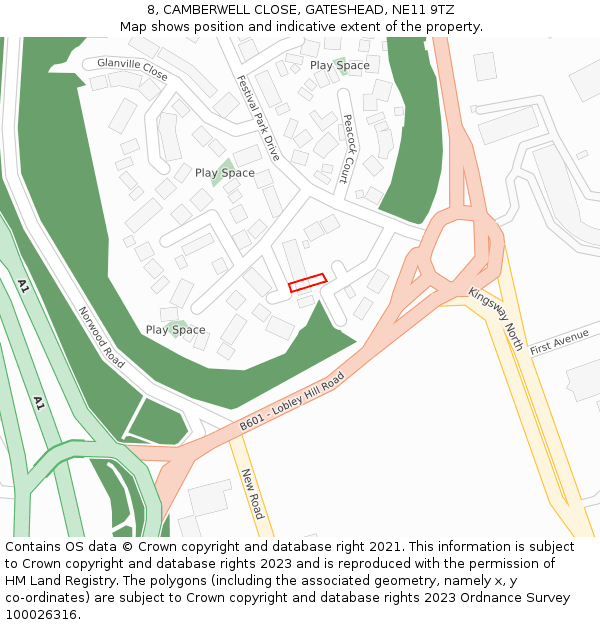 8, CAMBERWELL CLOSE, GATESHEAD, NE11 9TZ: Location map and indicative extent of plot