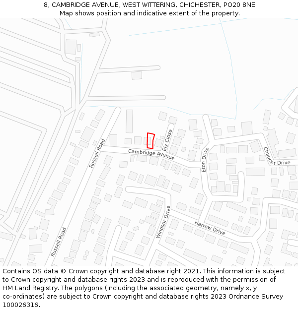 8, CAMBRIDGE AVENUE, WEST WITTERING, CHICHESTER, PO20 8NE: Location map and indicative extent of plot