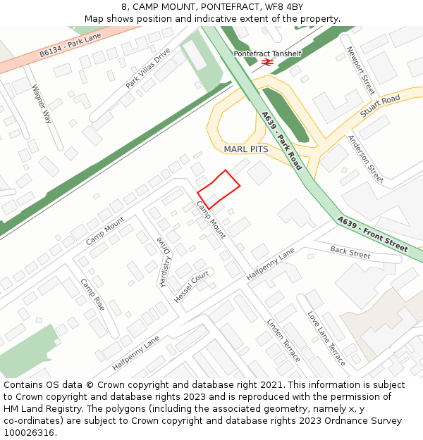 8, CAMP MOUNT, PONTEFRACT, WF8 4BY: Location map and indicative extent of plot