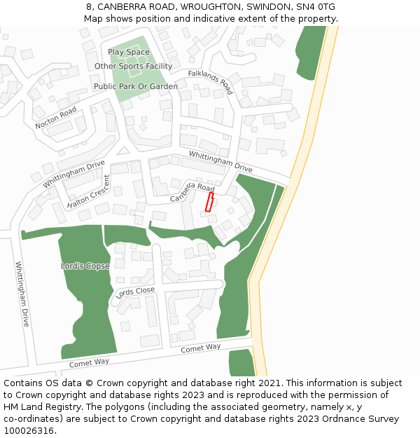8, CANBERRA ROAD, WROUGHTON, SWINDON, SN4 0TG: Location map and indicative extent of plot
