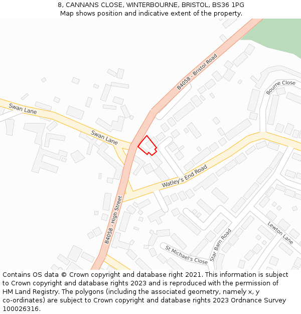 8, CANNANS CLOSE, WINTERBOURNE, BRISTOL, BS36 1PG: Location map and indicative extent of plot
