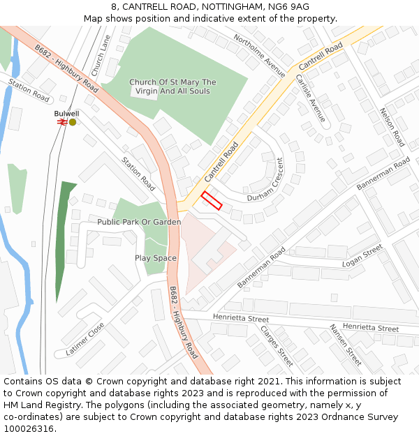 8, CANTRELL ROAD, NOTTINGHAM, NG6 9AG: Location map and indicative extent of plot
