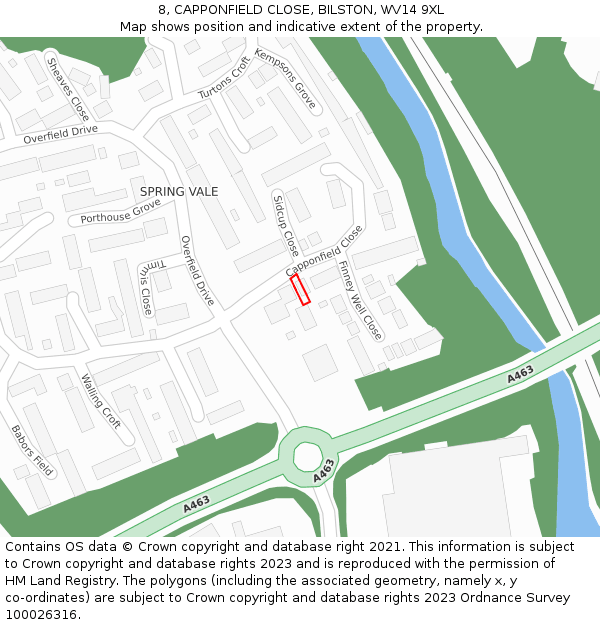8, CAPPONFIELD CLOSE, BILSTON, WV14 9XL: Location map and indicative extent of plot