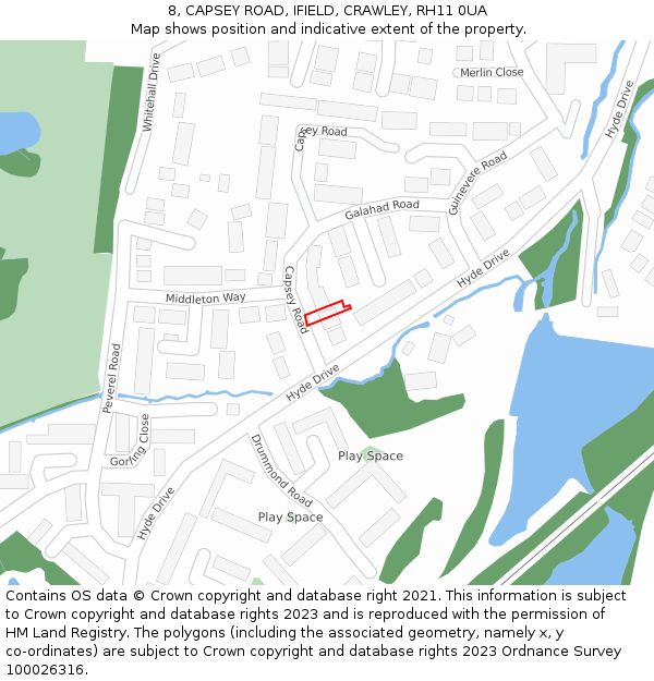8, CAPSEY ROAD, IFIELD, CRAWLEY, RH11 0UA: Location map and indicative extent of plot