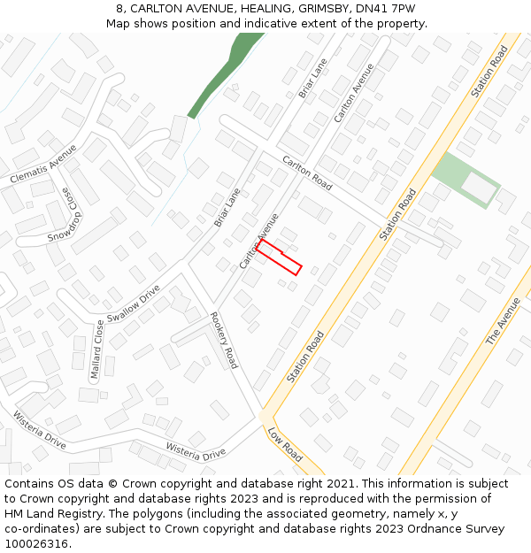 8, CARLTON AVENUE, HEALING, GRIMSBY, DN41 7PW: Location map and indicative extent of plot