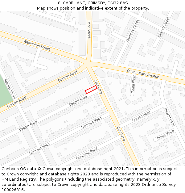 8, CARR LANE, GRIMSBY, DN32 8AS: Location map and indicative extent of plot