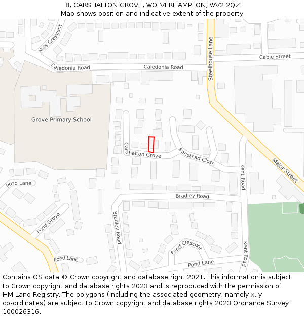 8, CARSHALTON GROVE, WOLVERHAMPTON, WV2 2QZ: Location map and indicative extent of plot