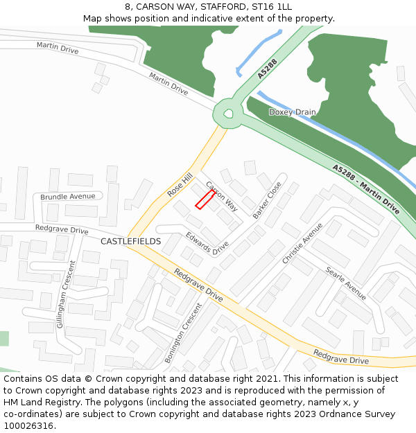 8, CARSON WAY, STAFFORD, ST16 1LL: Location map and indicative extent of plot