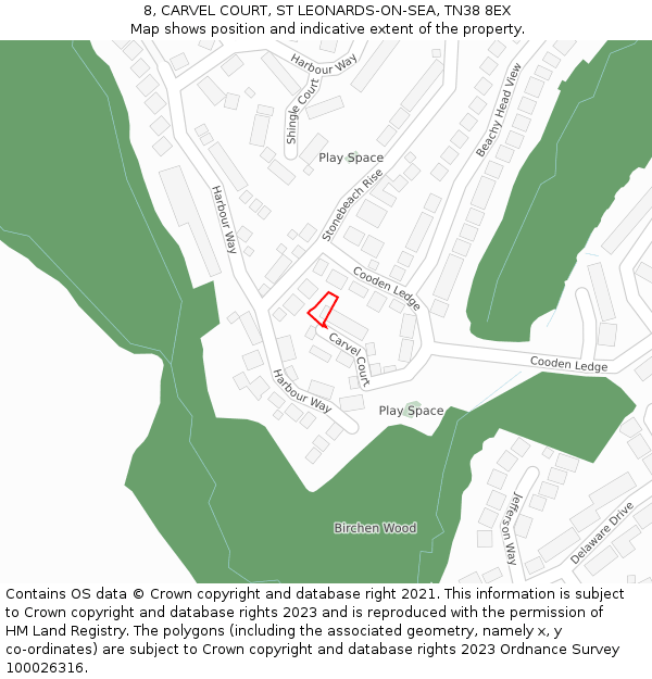 8, CARVEL COURT, ST LEONARDS-ON-SEA, TN38 8EX: Location map and indicative extent of plot