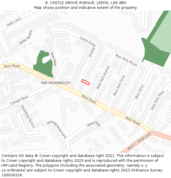 8, CASTLE GROVE AVENUE, LEEDS, LS6 4BS: Location map and indicative extent of plot