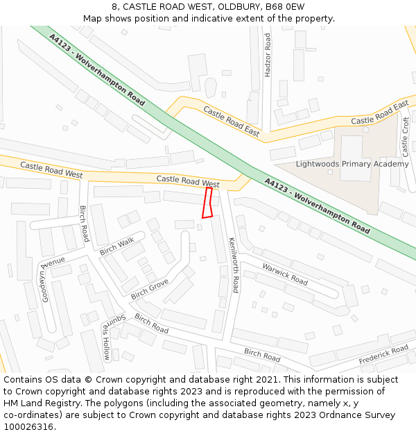 8, CASTLE ROAD WEST, OLDBURY, B68 0EW: Location map and indicative extent of plot