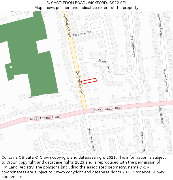 8, CASTLEDON ROAD, WICKFORD, SS12 0EL: Location map and indicative extent of plot