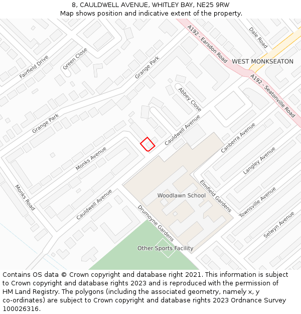 8, CAULDWELL AVENUE, WHITLEY BAY, NE25 9RW: Location map and indicative extent of plot