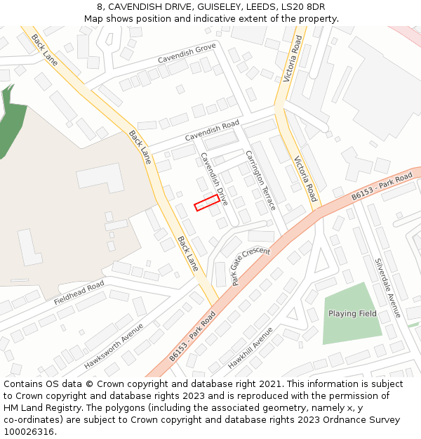 8, CAVENDISH DRIVE, GUISELEY, LEEDS, LS20 8DR: Location map and indicative extent of plot