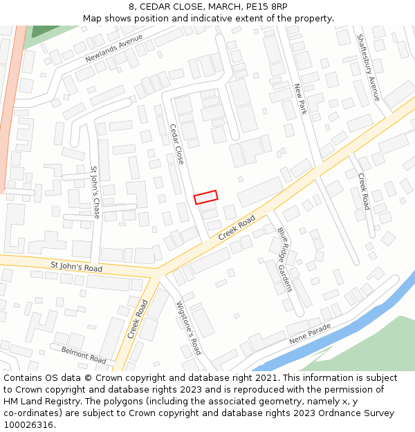 8, CEDAR CLOSE, MARCH, PE15 8RP: Location map and indicative extent of plot