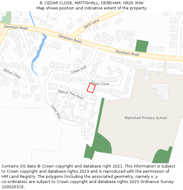 8, CEDAR CLOSE, MATTISHALL, DEREHAM, NR20 3NW: Location map and indicative extent of plot