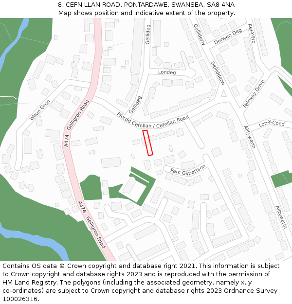 8, CEFN LLAN ROAD, PONTARDAWE, SWANSEA, SA8 4NA: Location map and indicative extent of plot