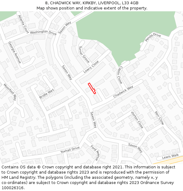 8, CHADWICK WAY, KIRKBY, LIVERPOOL, L33 4GB: Location map and indicative extent of plot