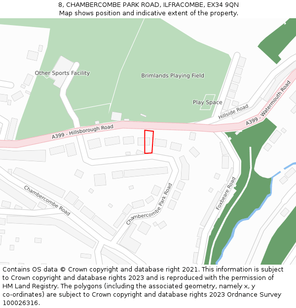 8, CHAMBERCOMBE PARK ROAD, ILFRACOMBE, EX34 9QN: Location map and indicative extent of plot