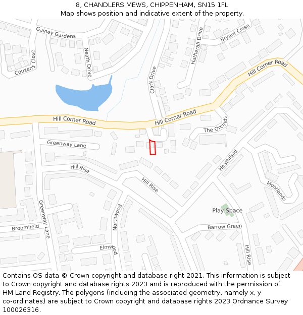 8, CHANDLERS MEWS, CHIPPENHAM, SN15 1FL: Location map and indicative extent of plot
