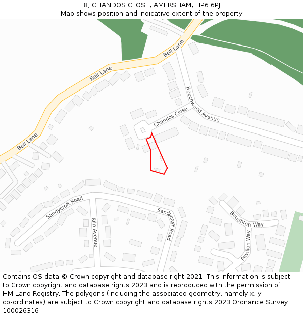 8, CHANDOS CLOSE, AMERSHAM, HP6 6PJ: Location map and indicative extent of plot