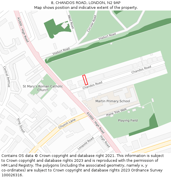 8, CHANDOS ROAD, LONDON, N2 9AP: Location map and indicative extent of plot