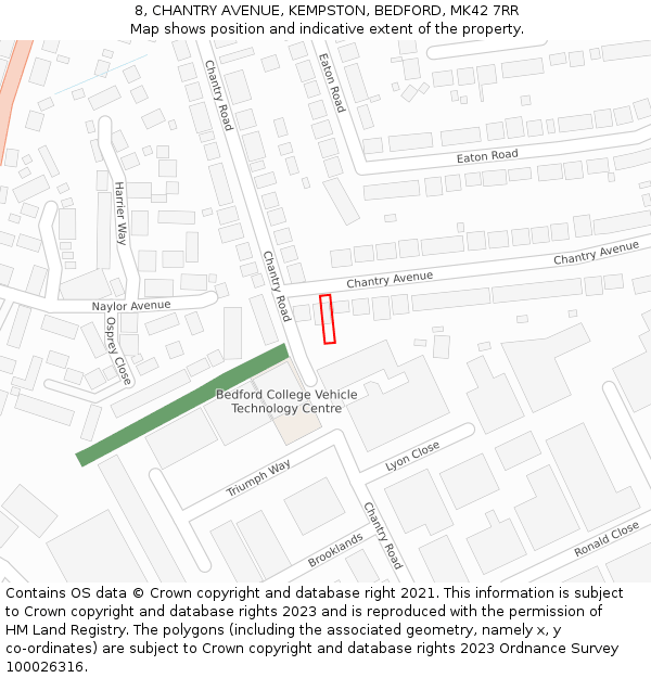 8, CHANTRY AVENUE, KEMPSTON, BEDFORD, MK42 7RR: Location map and indicative extent of plot
