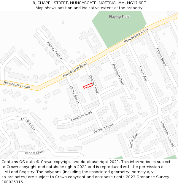 8, CHAPEL STREET, NUNCARGATE, NOTTINGHAM, NG17 9EE: Location map and indicative extent of plot