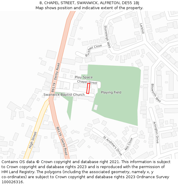 8, CHAPEL STREET, SWANWICK, ALFRETON, DE55 1BJ: Location map and indicative extent of plot