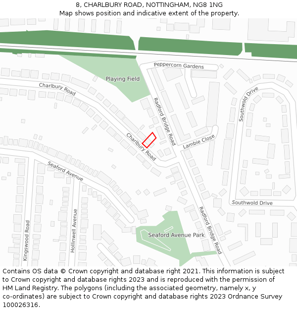 8, CHARLBURY ROAD, NOTTINGHAM, NG8 1NG: Location map and indicative extent of plot