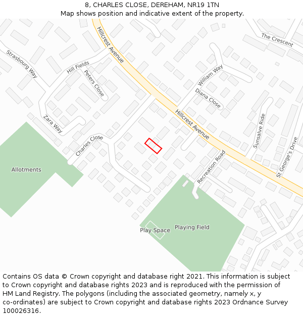 8, CHARLES CLOSE, DEREHAM, NR19 1TN: Location map and indicative extent of plot