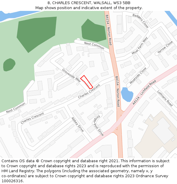 8, CHARLES CRESCENT, WALSALL, WS3 5BB: Location map and indicative extent of plot