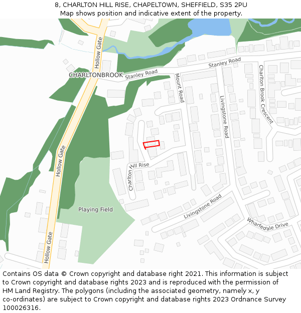 8, CHARLTON HILL RISE, CHAPELTOWN, SHEFFIELD, S35 2PU: Location map and indicative extent of plot