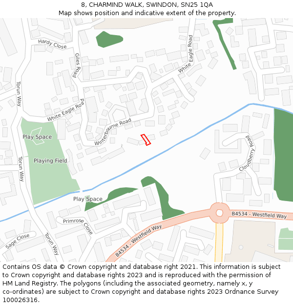 8, CHARMIND WALK, SWINDON, SN25 1QA: Location map and indicative extent of plot