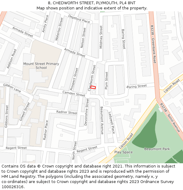 8, CHEDWORTH STREET, PLYMOUTH, PL4 8NT: Location map and indicative extent of plot
