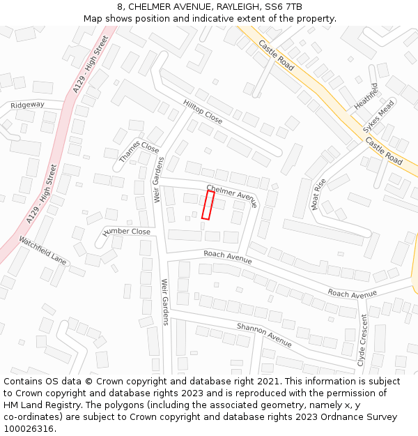 8, CHELMER AVENUE, RAYLEIGH, SS6 7TB: Location map and indicative extent of plot