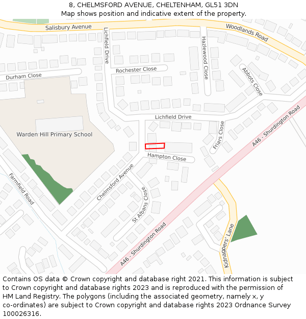 8, CHELMSFORD AVENUE, CHELTENHAM, GL51 3DN: Location map and indicative extent of plot