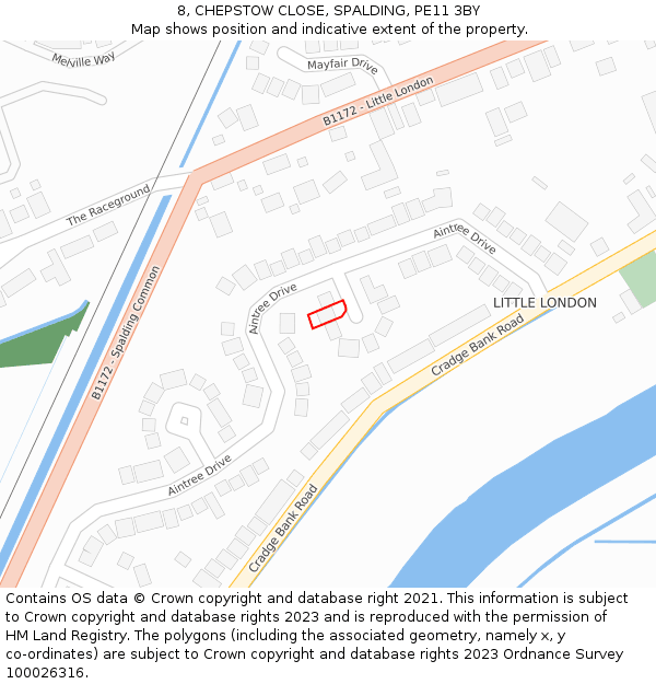 8, CHEPSTOW CLOSE, SPALDING, PE11 3BY: Location map and indicative extent of plot