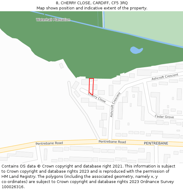 8, CHERRY CLOSE, CARDIFF, CF5 3RQ: Location map and indicative extent of plot