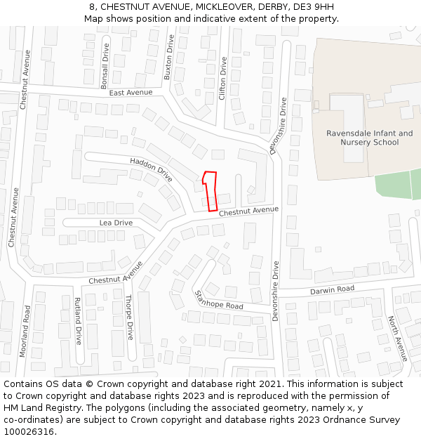 8, CHESTNUT AVENUE, MICKLEOVER, DERBY, DE3 9HH: Location map and indicative extent of plot
