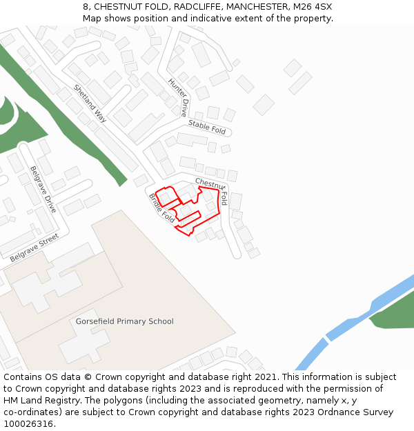 8, CHESTNUT FOLD, RADCLIFFE, MANCHESTER, M26 4SX: Location map and indicative extent of plot