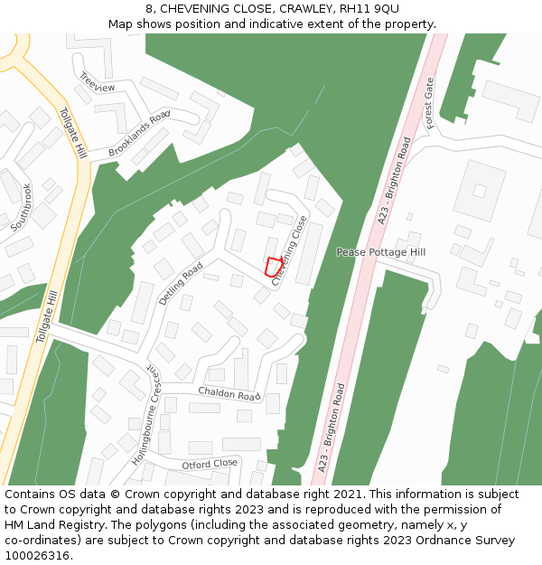 8, CHEVENING CLOSE, CRAWLEY, RH11 9QU: Location map and indicative extent of plot