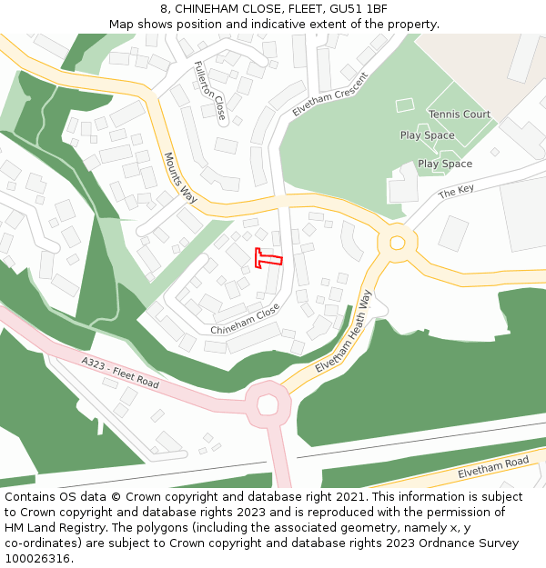 8, CHINEHAM CLOSE, FLEET, GU51 1BF: Location map and indicative extent of plot
