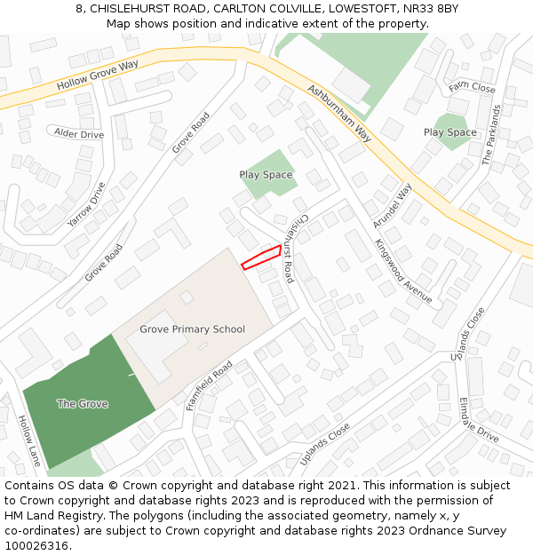 8, CHISLEHURST ROAD, CARLTON COLVILLE, LOWESTOFT, NR33 8BY: Location map and indicative extent of plot