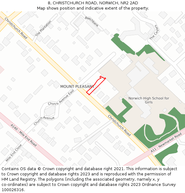 8, CHRISTCHURCH ROAD, NORWICH, NR2 2AD: Location map and indicative extent of plot
