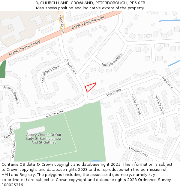 8, CHURCH LANE, CROWLAND, PETERBOROUGH, PE6 0ER: Location map and indicative extent of plot