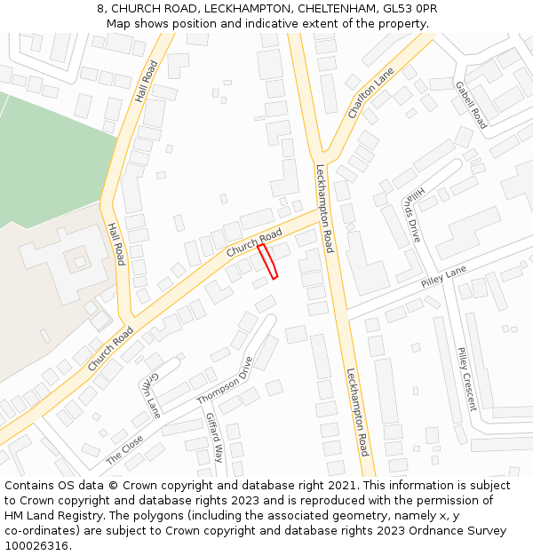 8, CHURCH ROAD, LECKHAMPTON, CHELTENHAM, GL53 0PR: Location map and indicative extent of plot