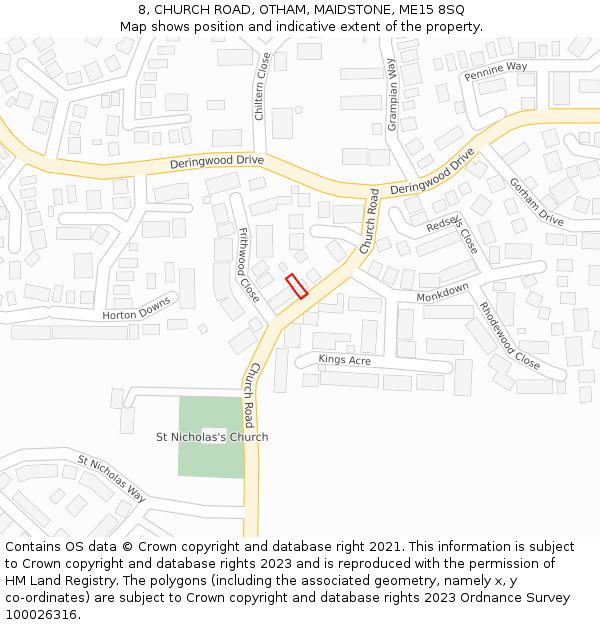 8, CHURCH ROAD, OTHAM, MAIDSTONE, ME15 8SQ: Location map and indicative extent of plot